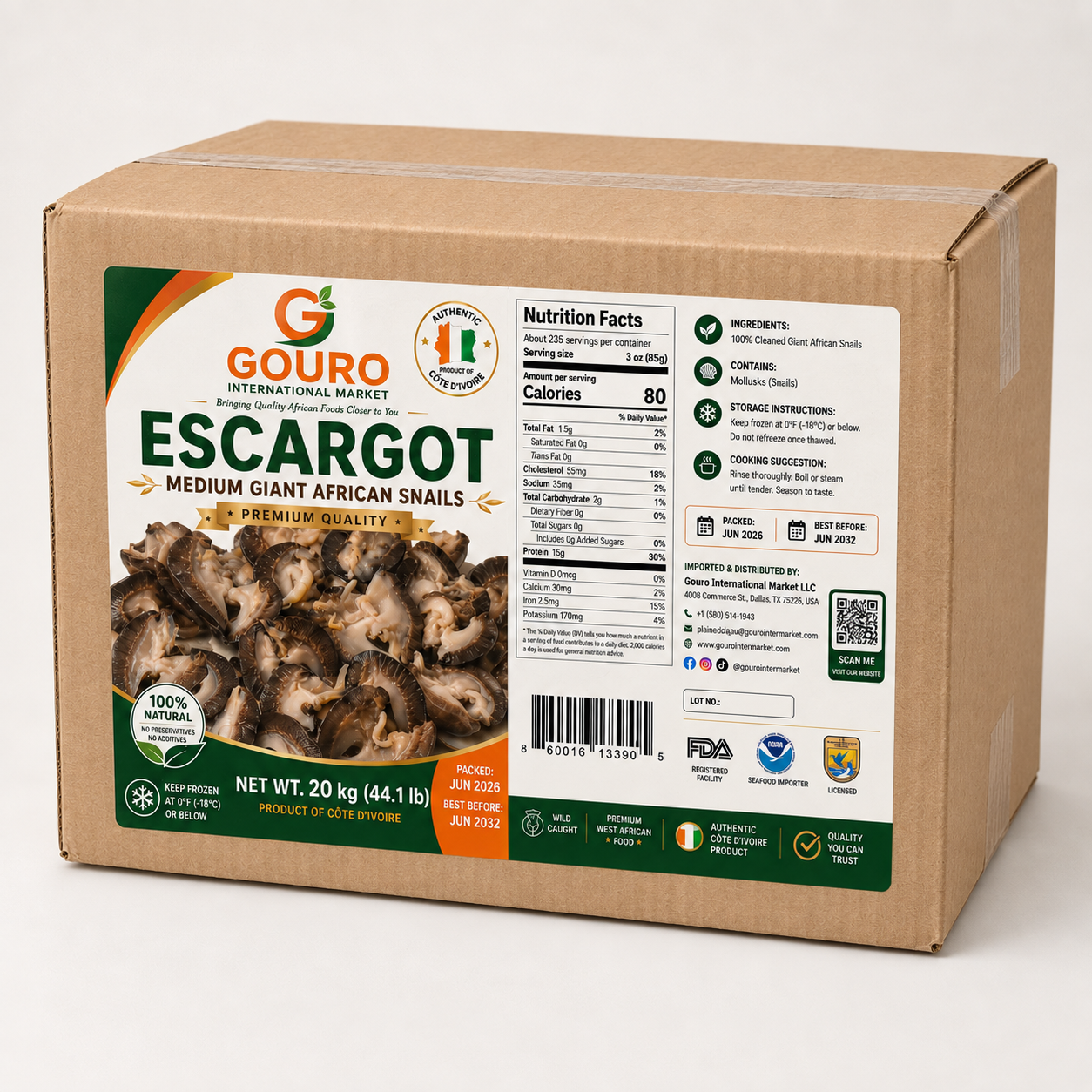 Gouro 20 kg medium snail carton